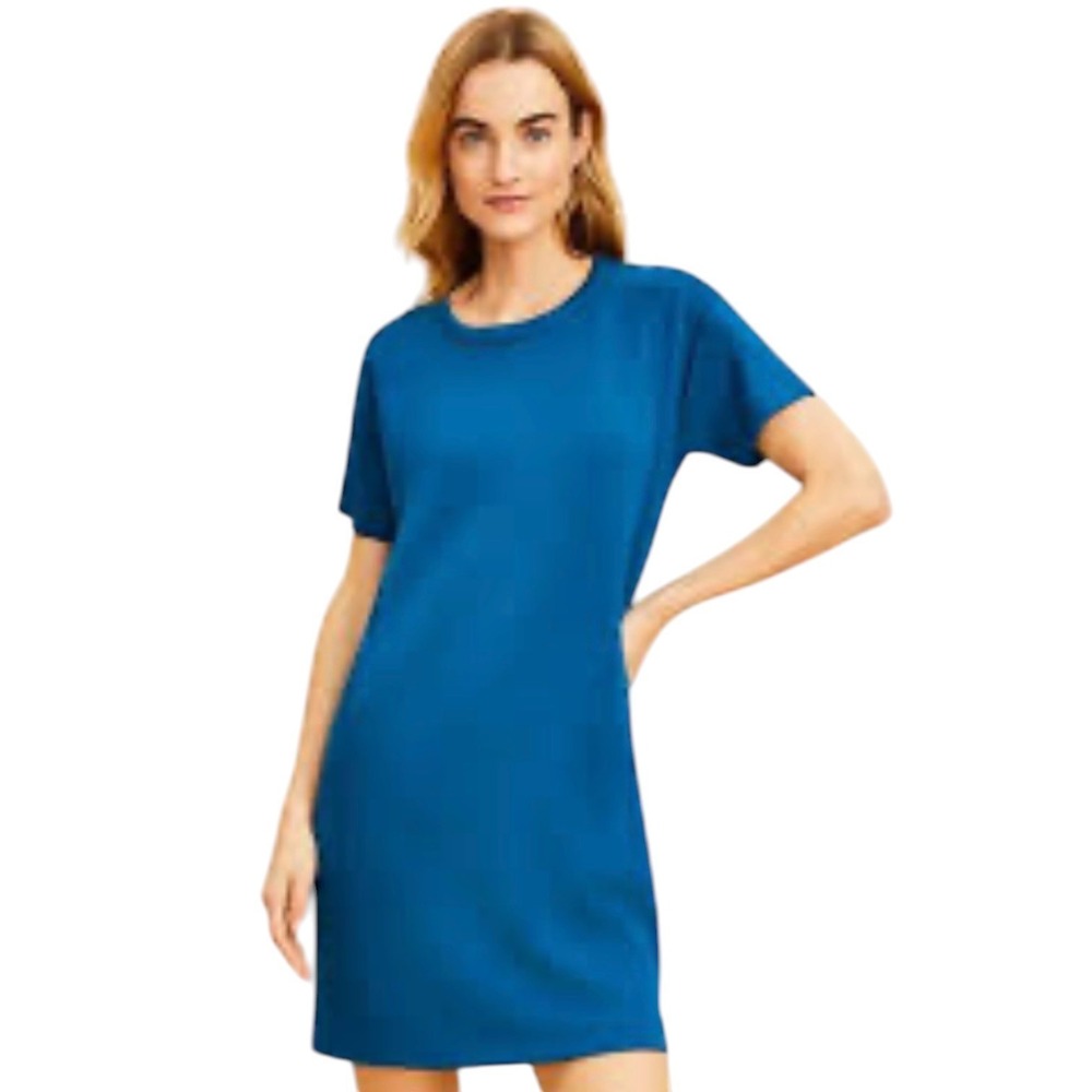 Lou & Grey Womens XL Teal Blue Short Sleeve Pocket Scubasoft Shift dress NWT